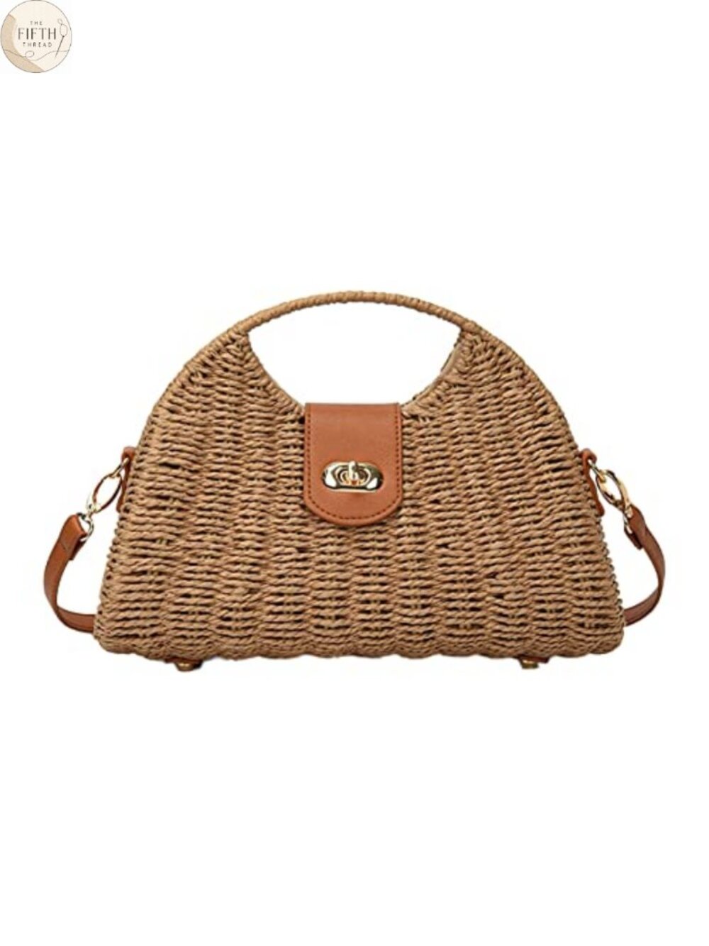Straw Crossbody Bag Women Rattan Purse Basket Handbag Faux Leather Twist Lock
